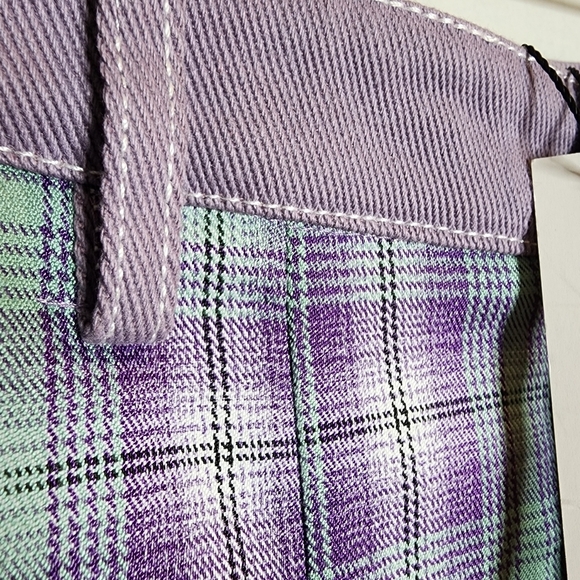 NWT Papermoom Mixed fabric Denim Pleated mini skirt. Purple green. Size Medium. - Picture 2 of 16